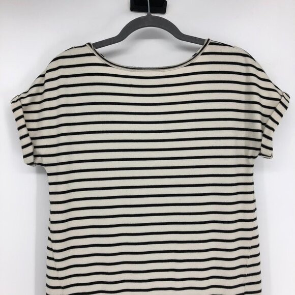 Free People Beach Striped ShortSleeve RoundNeck Top w Black Ruffle Peplum Hem XS - Picture 10 of 14